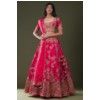 Raspberry Red Sequins Embroidered Raw Silk Wedding Lehenga
