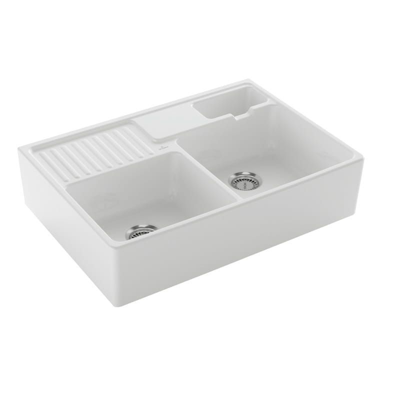 Zlew ceramiczny modułowy V&B Classicline dwukomorowy kuchenny 90 KM white alpin (połysk) - 632391R1