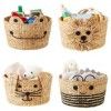 Natural Bear Lion Water Hyacinth Round Bin Basket Eco-friendly Animal Basket Laundry Storage